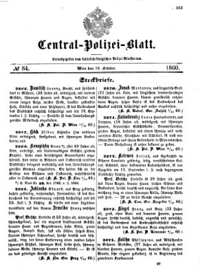 Zentralpolizeiblatt Dienstag 16. Oktober 1860