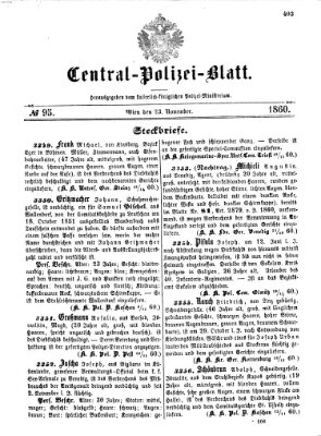 Zentralpolizeiblatt Freitag 23. November 1860