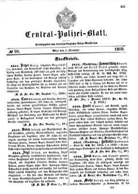 Zentralpolizeiblatt Dienstag 4. Dezember 1860