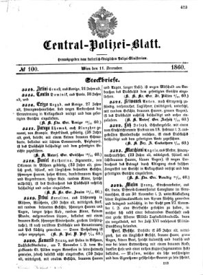 Zentralpolizeiblatt Dienstag 11. Dezember 1860