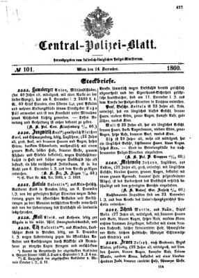 Zentralpolizeiblatt Freitag 14. Dezember 1860