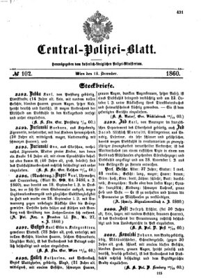 Zentralpolizeiblatt Dienstag 18. Dezember 1860