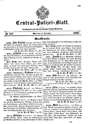 Zentralpolizeiblatt Freitag 21. Dezember 1860