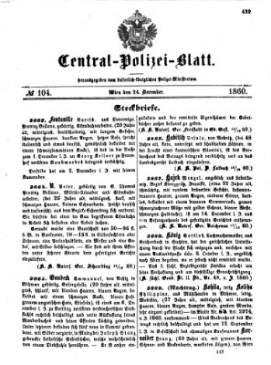 Zentralpolizeiblatt Montag 24. Dezember 1860