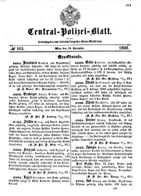 Zentralpolizeiblatt Samstag 29. Dezember 1860