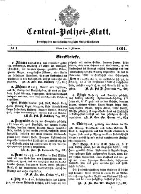 Zentralpolizeiblatt Donnerstag 3. Januar 1861