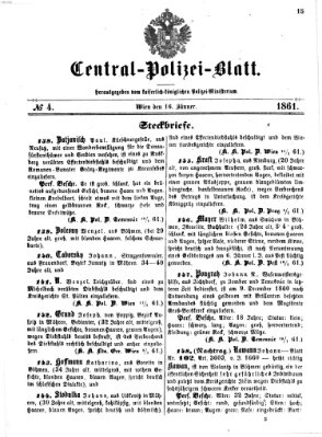 Zentralpolizeiblatt Mittwoch 16. Januar 1861