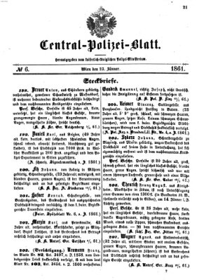 Zentralpolizeiblatt Mittwoch 23. Januar 1861