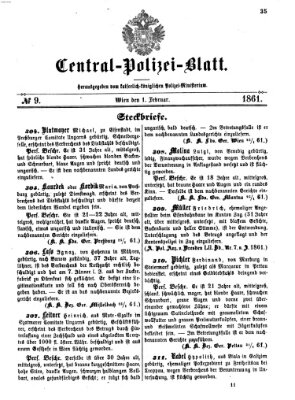 Zentralpolizeiblatt Freitag 1. Februar 1861