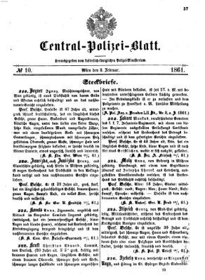 Zentralpolizeiblatt Dienstag 5. Februar 1861