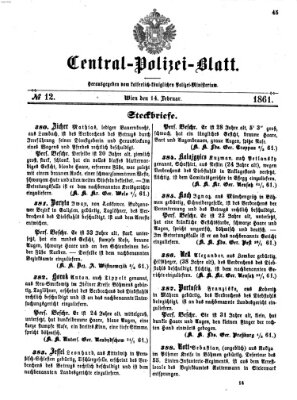 Zentralpolizeiblatt Donnerstag 14. Februar 1861