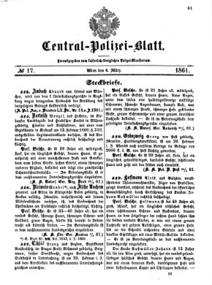 Zentralpolizeiblatt Mittwoch 6. März 1861