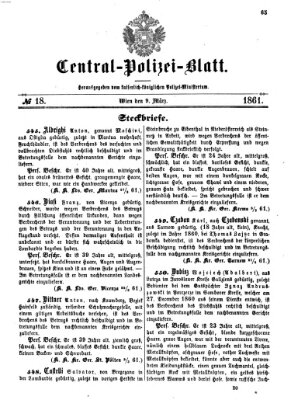 Zentralpolizeiblatt Samstag 9. März 1861