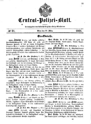 Zentralpolizeiblatt Mittwoch 20. März 1861