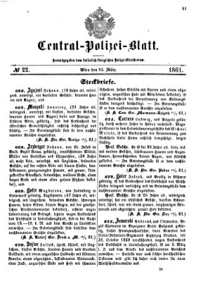 Zentralpolizeiblatt Samstag 23. März 1861