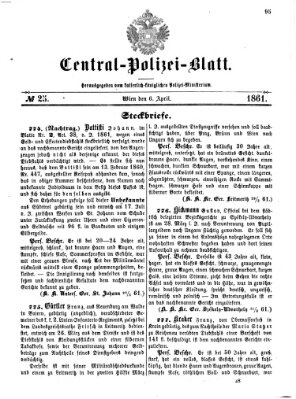 Zentralpolizeiblatt Samstag 6. April 1861