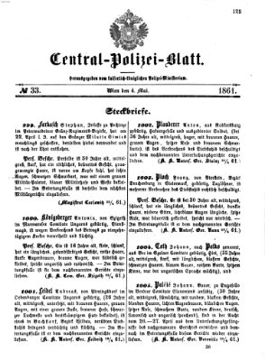 Zentralpolizeiblatt Samstag 4. Mai 1861