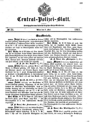 Zentralpolizeiblatt Mittwoch 8. Mai 1861