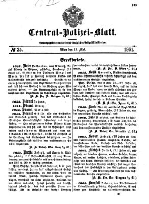 Zentralpolizeiblatt Samstag 11. Mai 1861