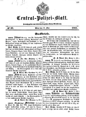 Zentralpolizeiblatt Mittwoch 15. Mai 1861