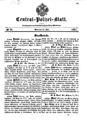 Zentralpolizeiblatt Mittwoch 22. Mai 1861