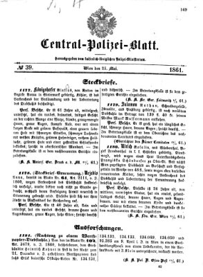 Zentralpolizeiblatt Samstag 25. Mai 1861