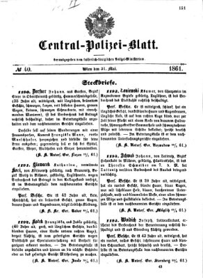 Zentralpolizeiblatt Freitag 31. Mai 1861