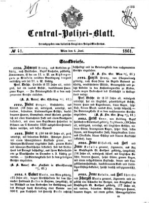 Zentralpolizeiblatt Dienstag 4. Juni 1861