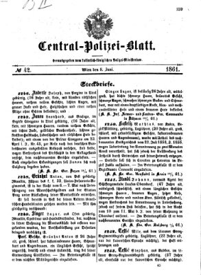 Zentralpolizeiblatt Samstag 8. Juni 1861