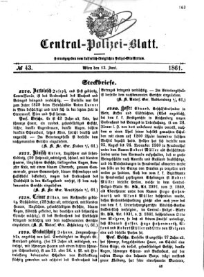 Zentralpolizeiblatt Donnerstag 13. Juni 1861