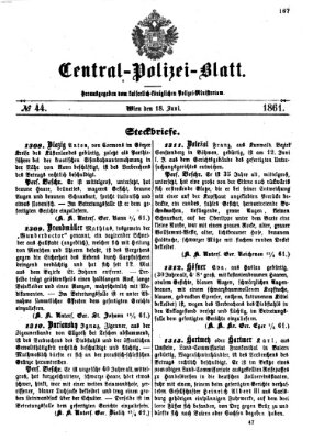 Zentralpolizeiblatt Dienstag 18. Juni 1861