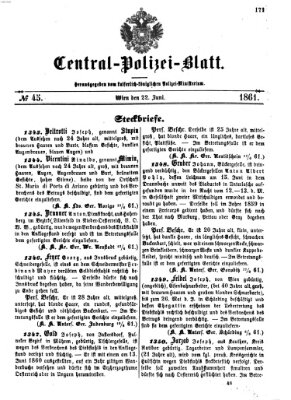 Zentralpolizeiblatt Samstag 22. Juni 1861