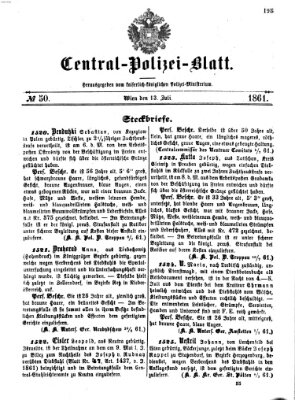 Zentralpolizeiblatt Samstag 13. Juli 1861