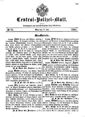 Zentralpolizeiblatt Mittwoch 17. Juli 1861