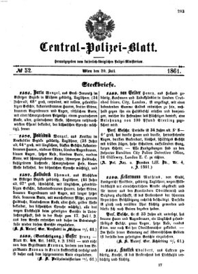 Zentralpolizeiblatt Samstag 20. Juli 1861