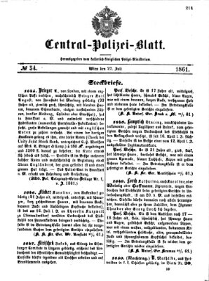 Zentralpolizeiblatt Samstag 27. Juli 1861