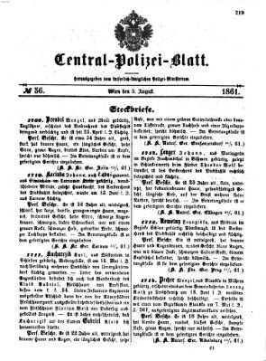 Zentralpolizeiblatt Samstag 3. August 1861