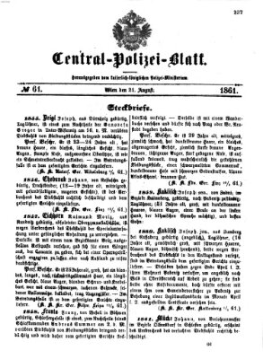 Zentralpolizeiblatt Mittwoch 21. August 1861