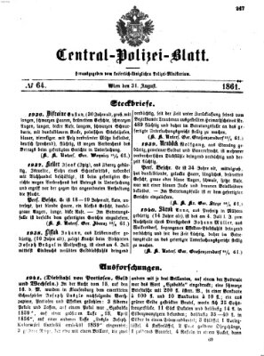 Zentralpolizeiblatt Samstag 31. August 1861