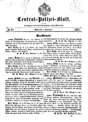 Zentralpolizeiblatt Mittwoch 4. September 1861