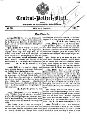 Zentralpolizeiblatt Samstag 7. September 1861