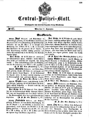 Zentralpolizeiblatt Mittwoch 11. September 1861