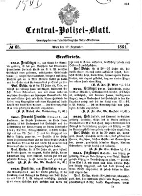 Zentralpolizeiblatt Dienstag 17. September 1861