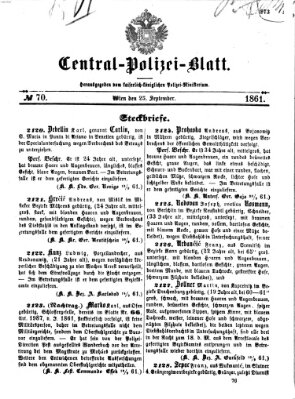 Zentralpolizeiblatt Mittwoch 25. September 1861