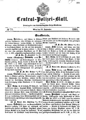 Zentralpolizeiblatt Samstag 28. September 1861