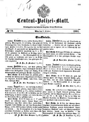 Zentralpolizeiblatt Mittwoch 2. Oktober 1861