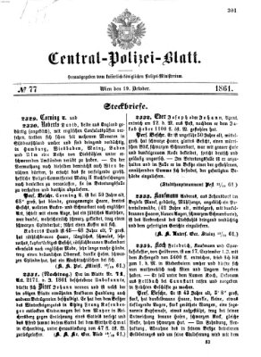 Zentralpolizeiblatt Samstag 19. Oktober 1861