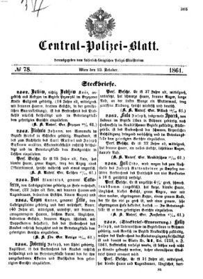 Zentralpolizeiblatt Mittwoch 23. Oktober 1861