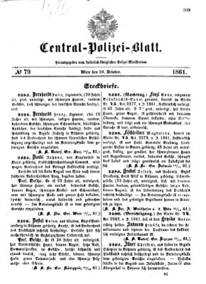 Zentralpolizeiblatt Samstag 26. Oktober 1861