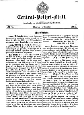 Zentralpolizeiblatt Donnerstag 14. November 1861